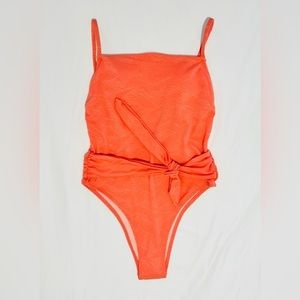 Cupshe Coral One Piece Bathing Suit NWT Tie Tummy Control Medium High Leg Rouch
